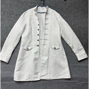 Men's Steampunk Medieval Frock Coat – White Brocade Pirate Regency Jacket XL